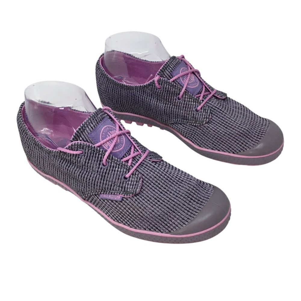 Palladium Slim Oxford Woven Sneakers Pink Black Womens Size 7.5 Lace Up Lug Sole
